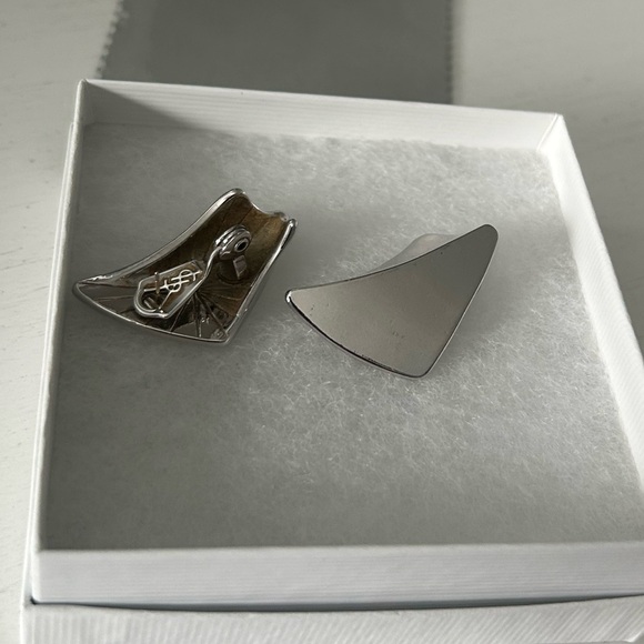 Yves Saint Laurent Silver Geometric Clip-On style pierced Earrings Vintage - Picture 11 of 15